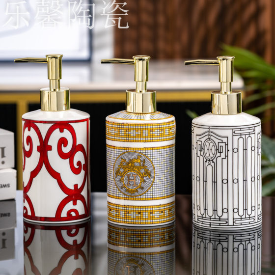Hotel ceramic hand sanitizer bottle high-grade golden shower gel empty bottle press bottle Lotion sub-bottle European cross-border