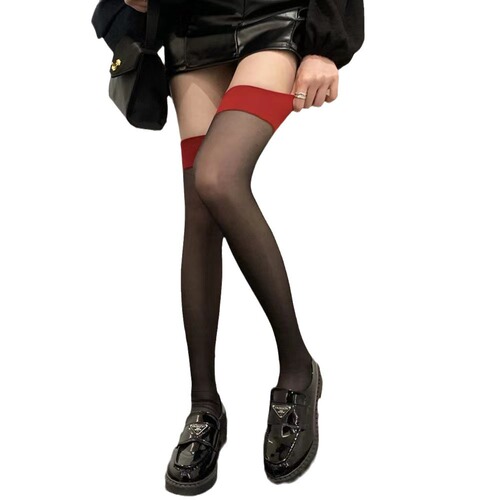 New sexy lingerie matching red stockings Internet celebrity sexy long knee-high socks thin spliced ​​thigh socks dropshipping