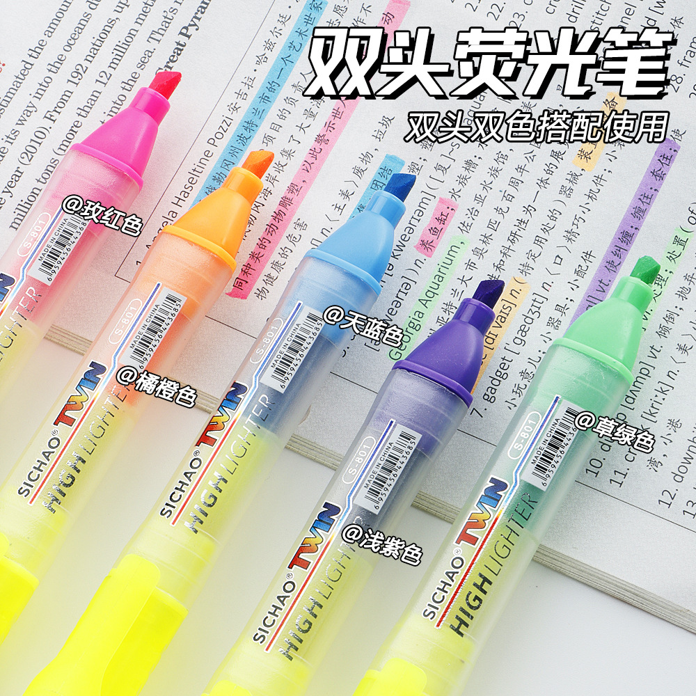 Highlighter Pen triángulo Varilla pluma de doble cabeza transfronteriza recomendar marcador de color pluma de gran capacidad graffiti marcador de color fluorescente