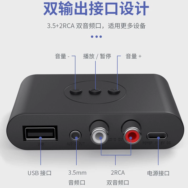 NFC Bluetooth музыкальный приемник B21, Bluetooth 5.3, выход 3,5 мм / RCA и воспроизведение с USB-диска