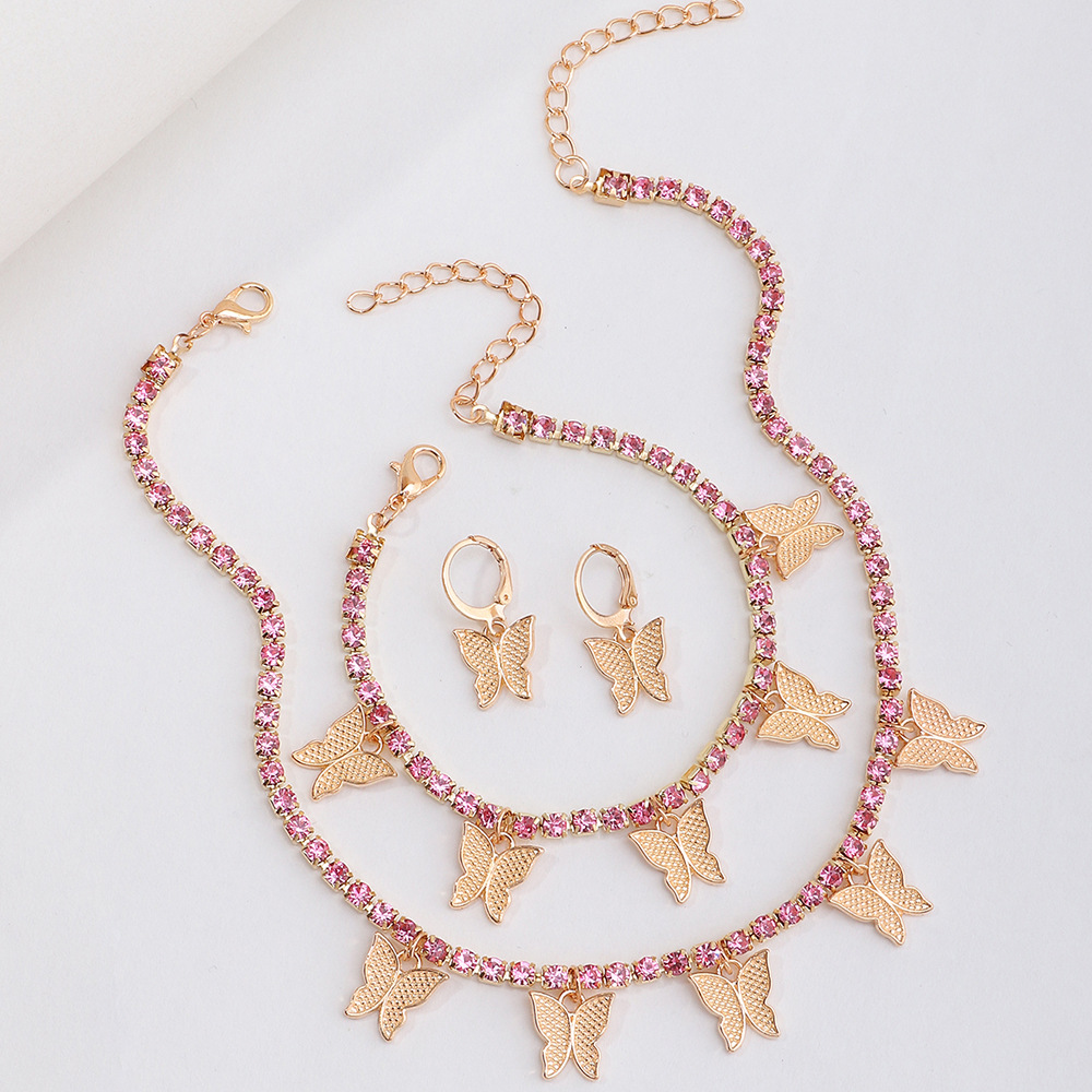 Bijoux En Gros Collier Pendentif Papillon Pour Enfants Boucle D&#39;oreille Bracelet Ensemble De Trois Pièces Nihaojewelry display picture 8