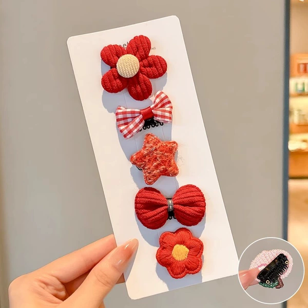 Red curlers, flowered, 5 pieces