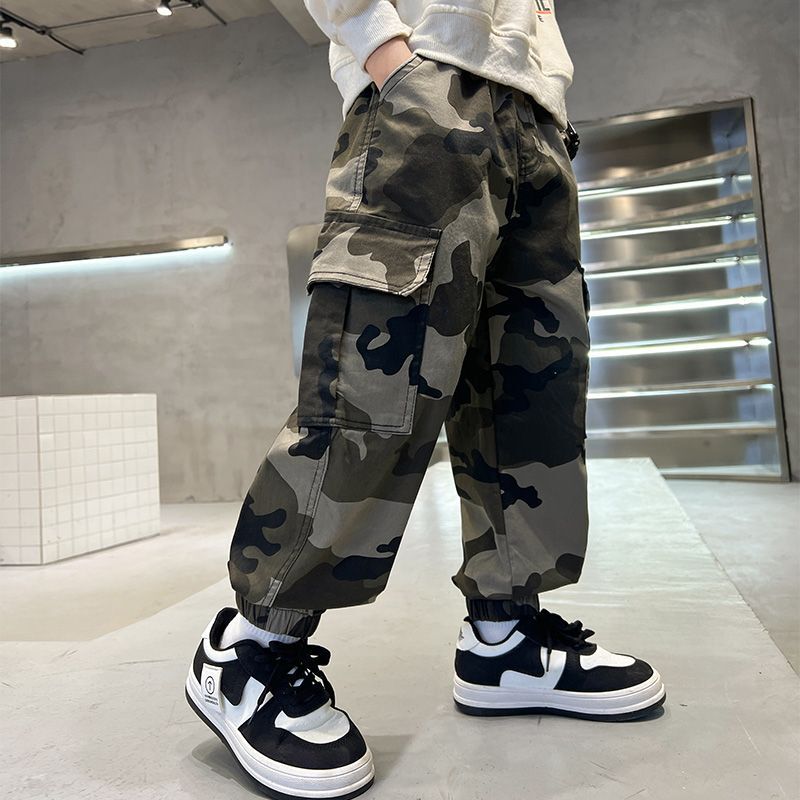Boys' Camouflage Pants Autumn and Winter Fleece Thickened Cargo Pants New Style for Older Children Trendy Spring Casual Pants Boys' Camouflage Pants Autumn and Winter Fleece Thickened Cargo Pants New Style for Older Children Trendy Spring Casual Pants
