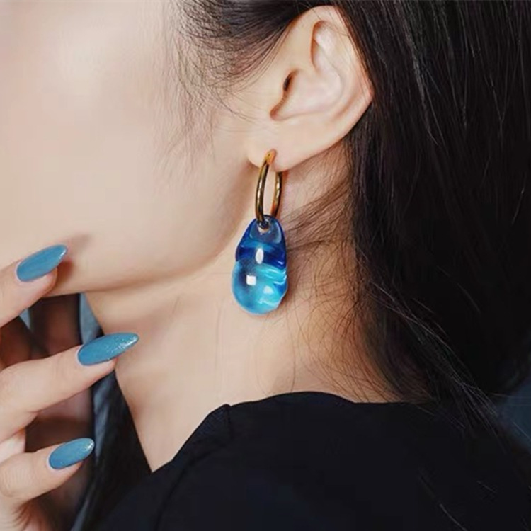 Charm Sleeper Hoop Earrings Classification 1 Pair Quantity Holiday, Street Occasion 1 Pair Classic Style Commute Geometric Glass Charm Sleeper Hoop Earrings
