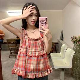 涤棉短款无袖外穿小吊带夏季甜辣妹多巴胺穿搭气质背心上衣女