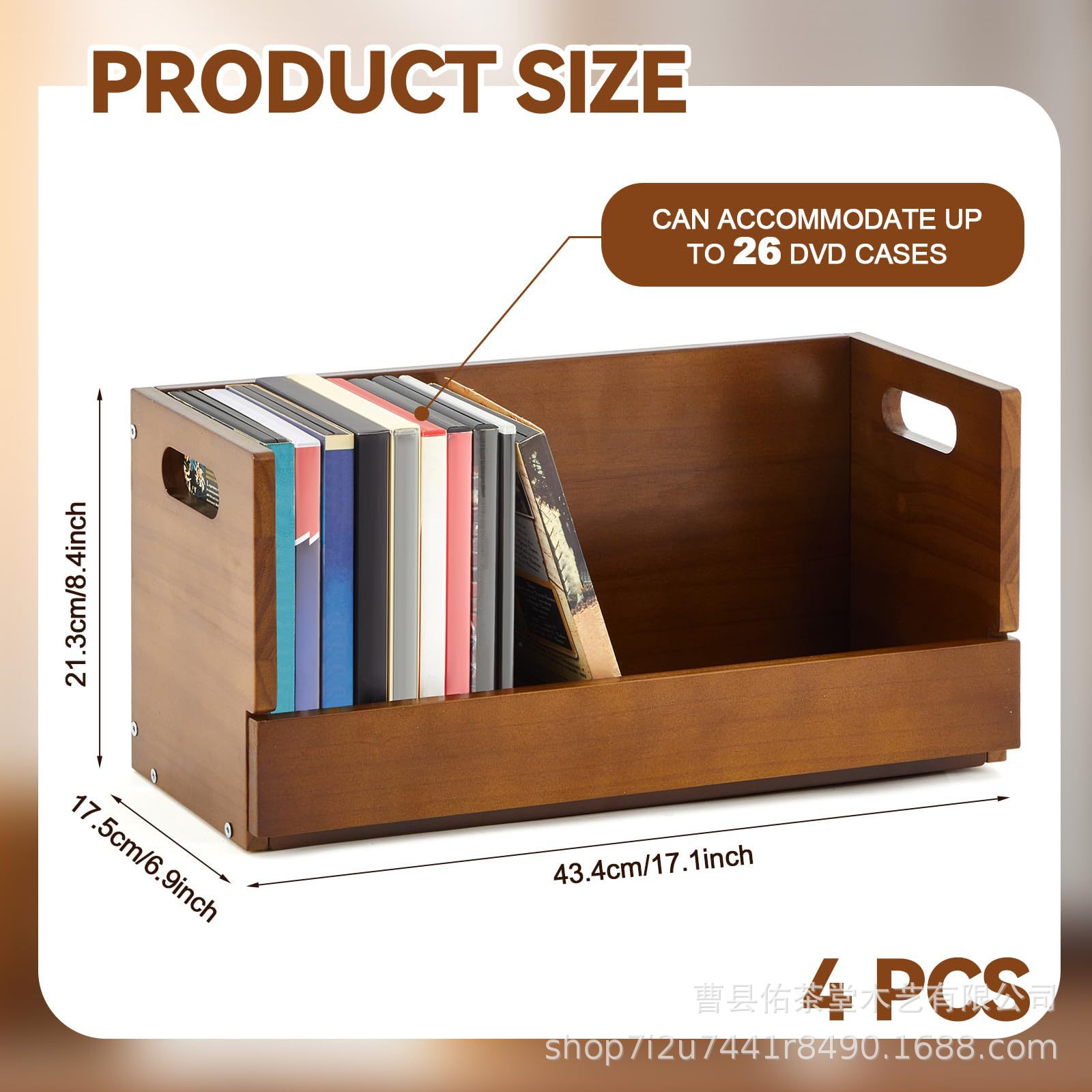 Wooden Cd Storage Rack Stacking Record Storage Rack with Carry Handle Household Book Storage Rack Tape Display Rack