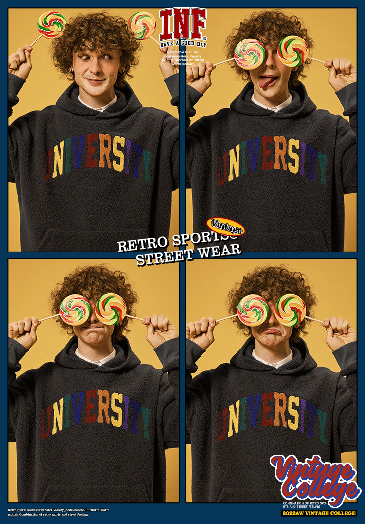 400g摇粒绒彩虹字母毛巾绣连帽卫衣2022秋季新品简约上衣