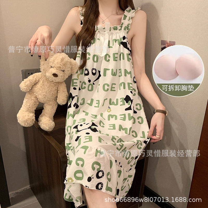 Pijama de cabina para mujeres polvo de cereza de verano algodón trenzado cojín de pecho pijama largo viento rojo de primavera y verano ropa para el hogar