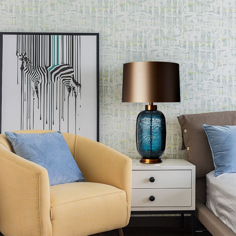 Modern and minimalistic creative blue table lamp for living room, room lantern for bed for hotel