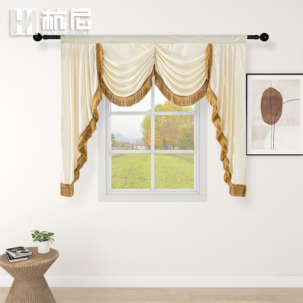 Light Luxury Retro Velvet Window Curtains, European-Style Water Wave Fringe Curtain Tops, Hotel Cross-Border Curtain Tops