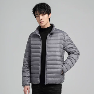轻薄短款薄绒服男士2023新款连帽夹克冬季时尚立领外套男装