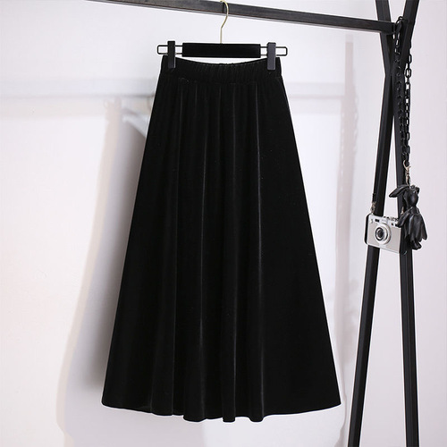 Plus Size Autumn/Winter High-Waisted A-Line Satin Semi-Body Skirt for Women, Loose Waist Slimming Long Dress