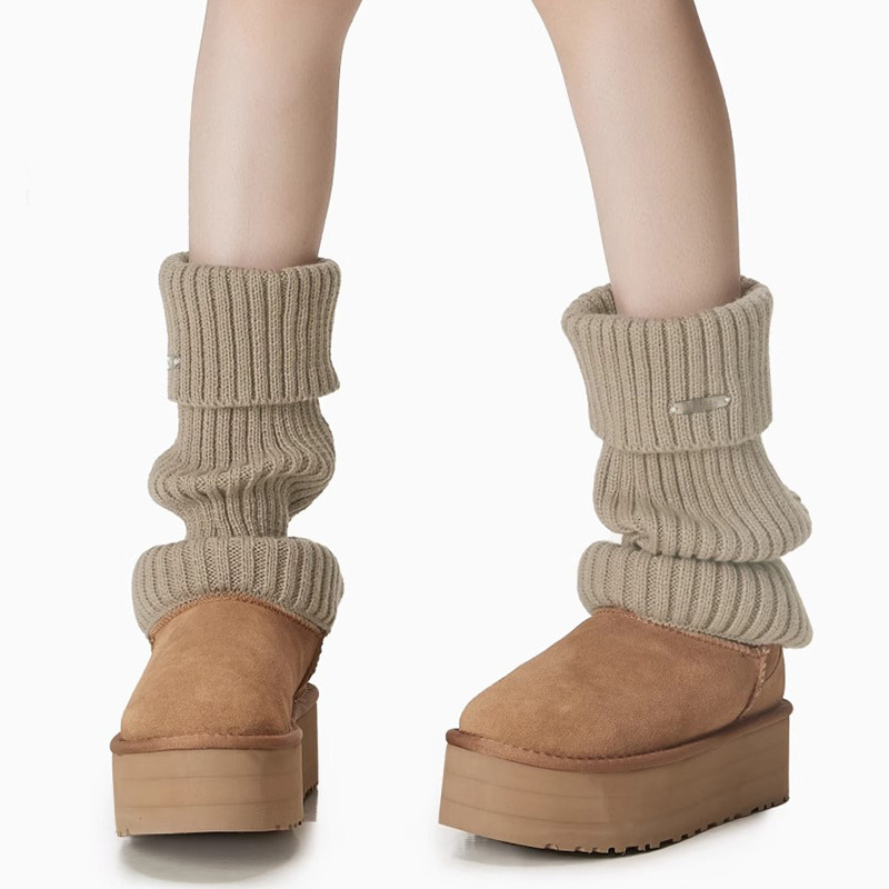 Knitted pile socks snow boots socks women's autumn and winter leg warmers socks solid color wool calf socks