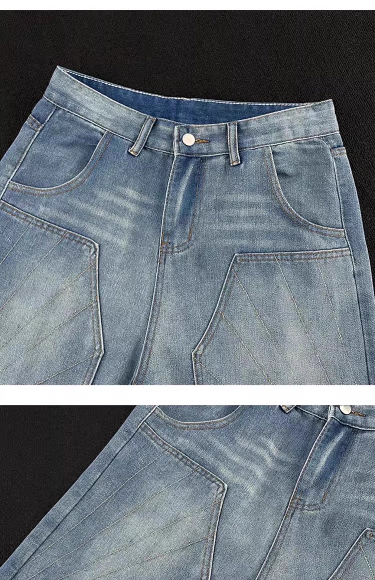Men's Summer Distressed Denim Shorts Retro Trendy Loose Fit Straight Leg Five Point Mid Waist Long Cotton Jeans_mkmklike.com