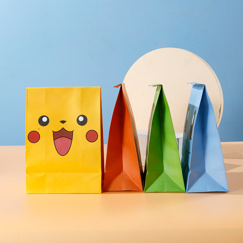 Nueva moda bolsa de regalo ins simple caramelo de dibujos animados fiesta plana pastel de bolsillo para hornear bolsa de papel de envasado de alimentos