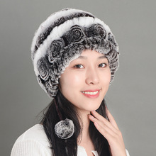 保暖帽子秋冬女真皮草獭兔毛球妈妈款新款加厚中老年韩版护耳针织