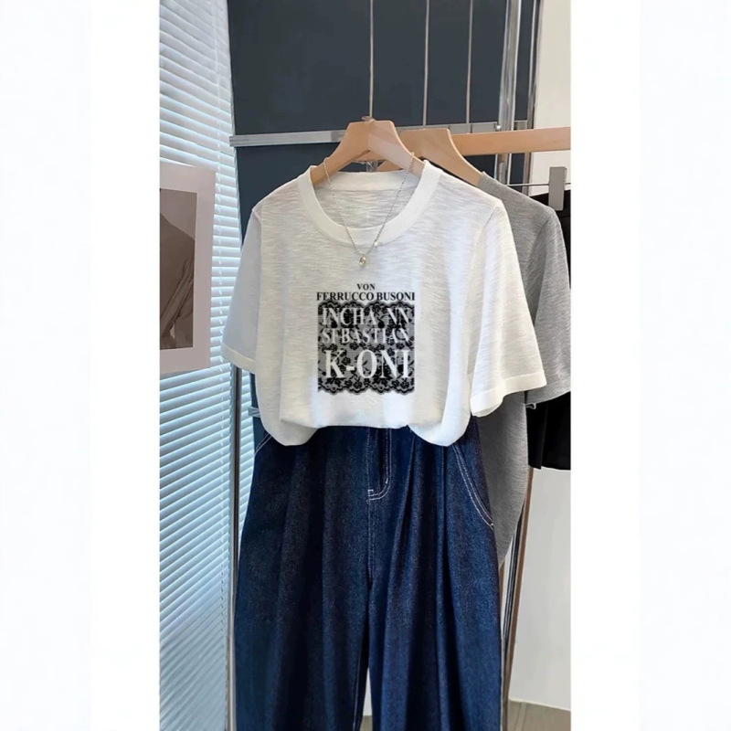 2026 New Snowflake Cotton Short-Sleeved T-Shirt for Women, Round Neck, Daily Work Clothing, Fashionable and Versatile, Thin White Top for Summer