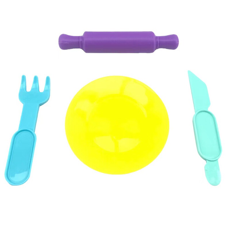 Children's Ultra-light Clay Small Roller Two Small Knife and Fork Dinner Plate 4-piece Set Color Mud Plasticine Shaping Puzzle diy Mold