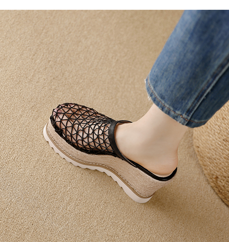 Dép sandal nữ bít mũi đế xuồng cao gót 9 cm phong cách biển — màu nâu, màu đen, màu mơ chi tiết 18