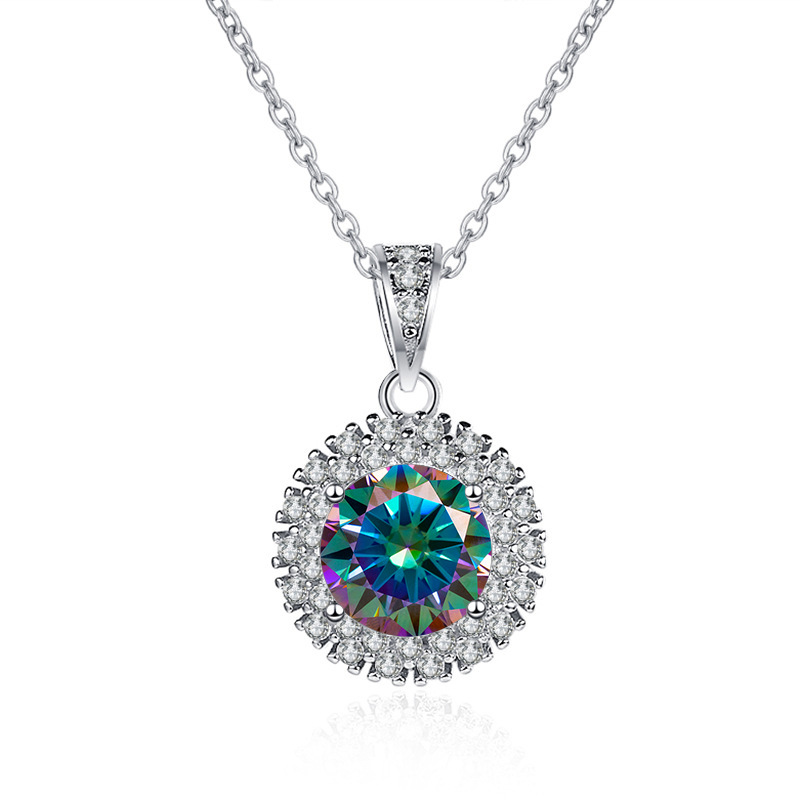 Colgante de plata esterlina s925 mujer collar de piedra de mozan bolso cuadrado brillante 1 quilate collar de diamante de mozan color D collar de diamante de mozan