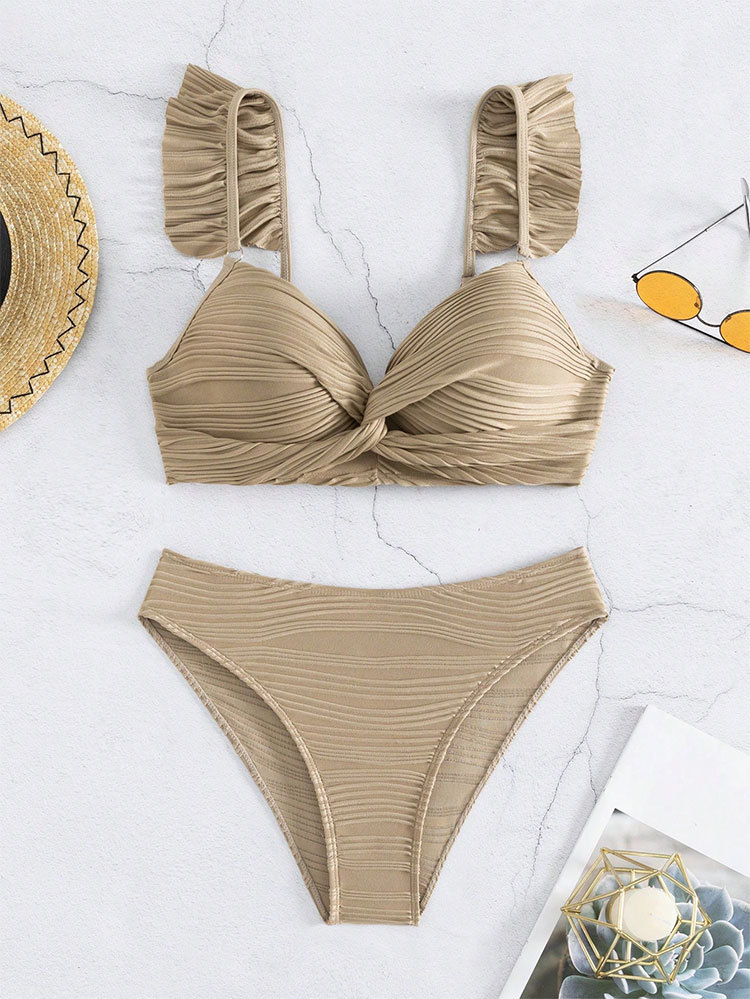 Women's Waves Solid Color 2 Pieces Set Bikinis Swimwear display picture 4