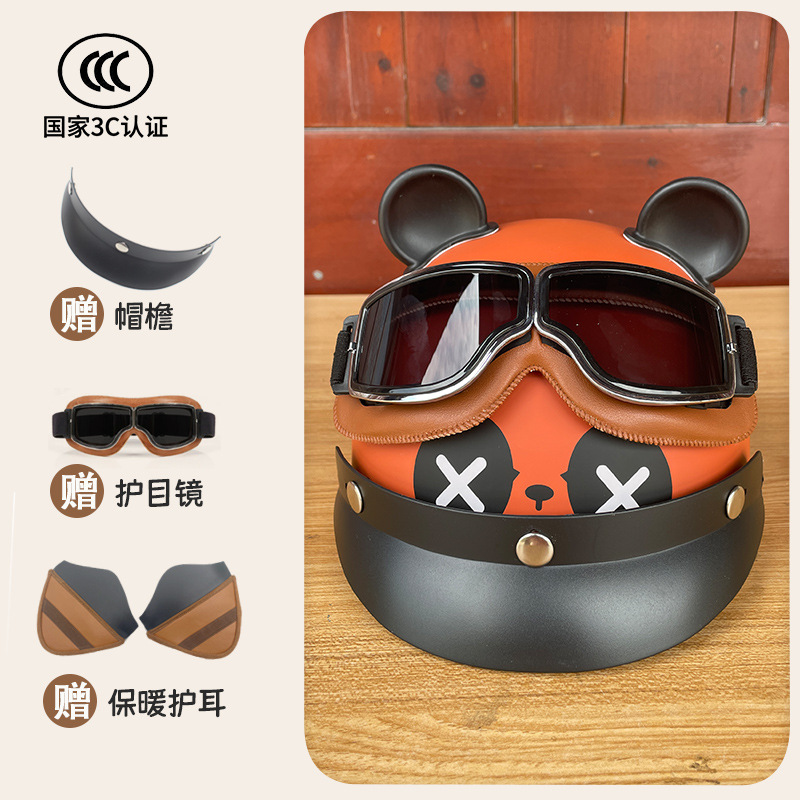 Motosiklet kaskı (dəbilqə) | Motuoche 3C Certified Helmet - brown-panda-gift-retro-goggles-earmuffs