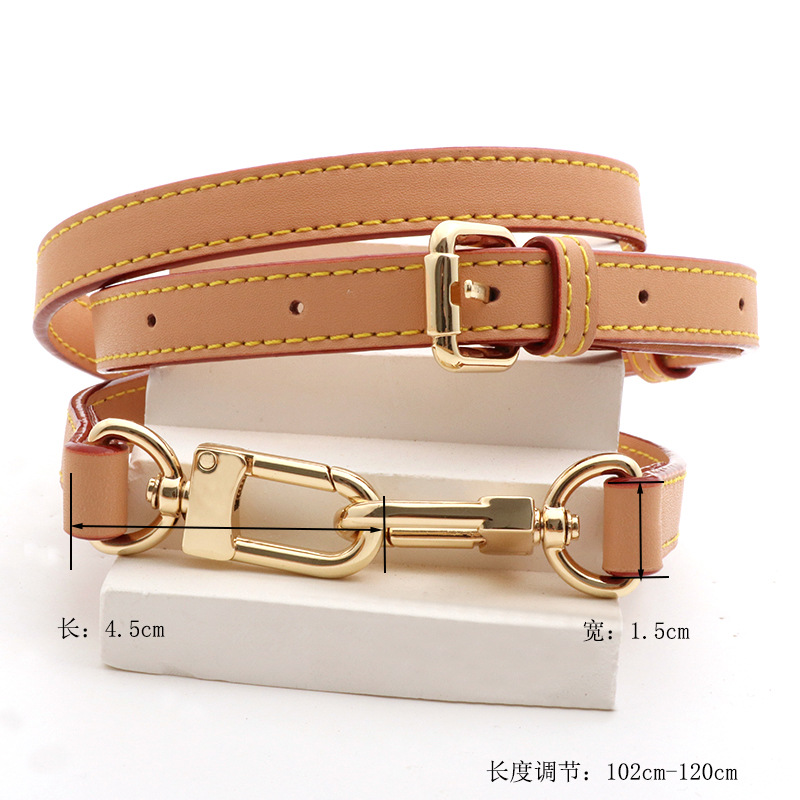 High-quality cowhide yellow leather color 1.5cm shoulder strap gold buckle