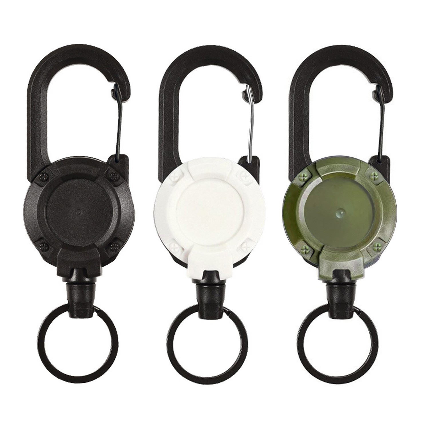 Clásico simple negro redondo mosquetón mochila hebilla retráctil rebote fácil tirón blanco deportes llavero