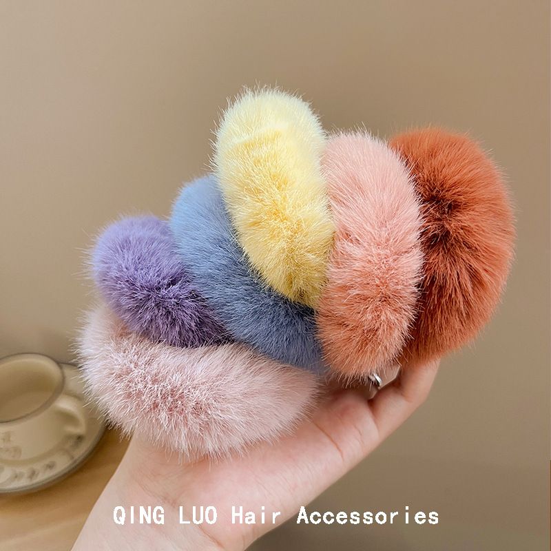 Plush Hair Ring Imitation Rabbit Fur Hair Rope Cute Sweet Head Rope Simple All-Match High Elastic Rubber Band 2022 Autumn and Winter Hair Accessories