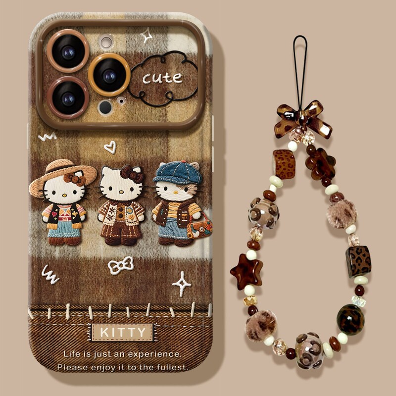 Retro Kt Cat Hanging Chain Suitable for Apple 17Promax Mobile Phone Case 15 Cute Cartoon 16 Soft Silicone 13 New Women's Model Retro Kt Cat Hanging Chain Suitable for Apple 17Promax Mobile Phone Case 15 Cute Cartoon 16 Soft Silicone 13 New Women's Model