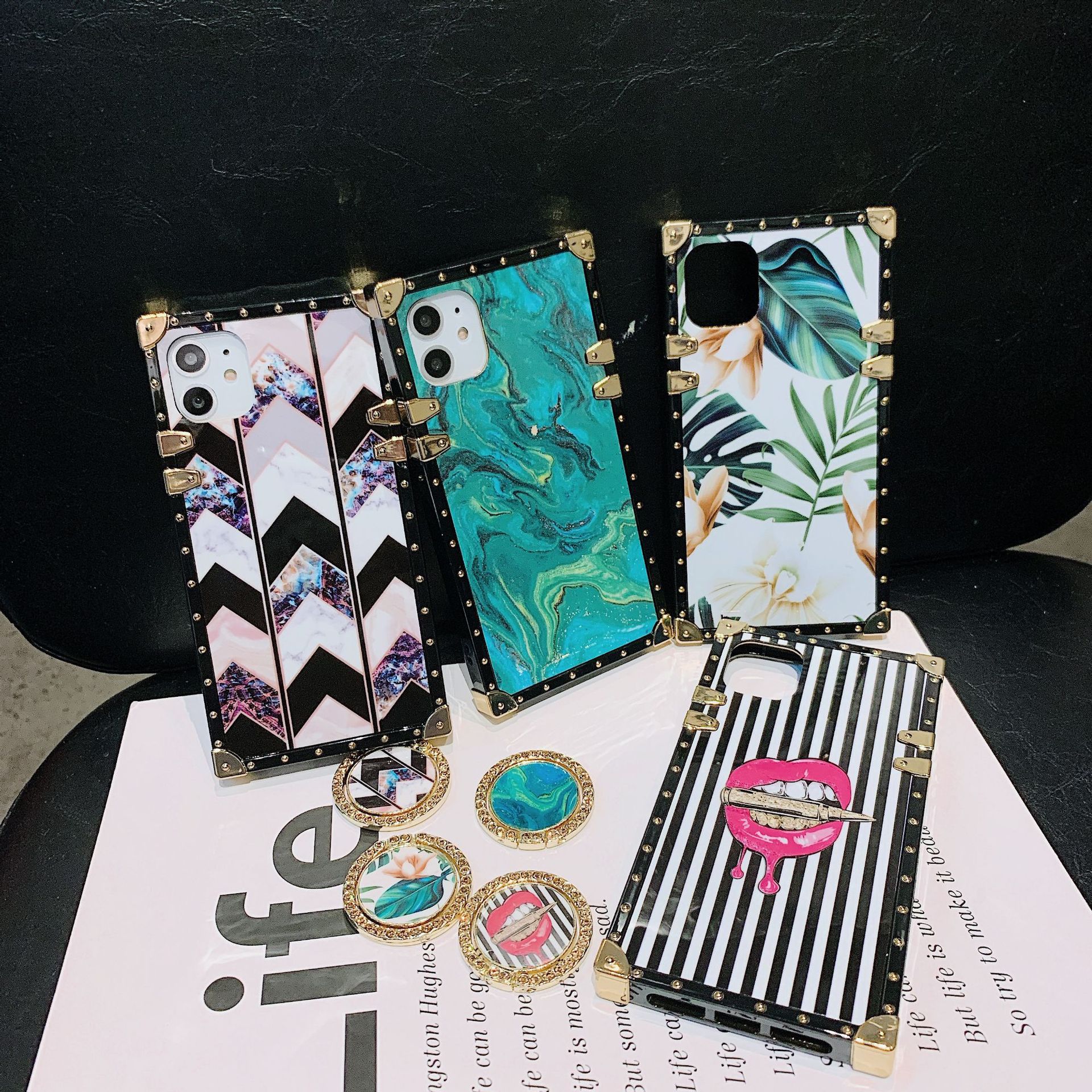 新外贸大牌适用三星S24U嘴唇菱格手机壳note20蓝海花草S23P保护套