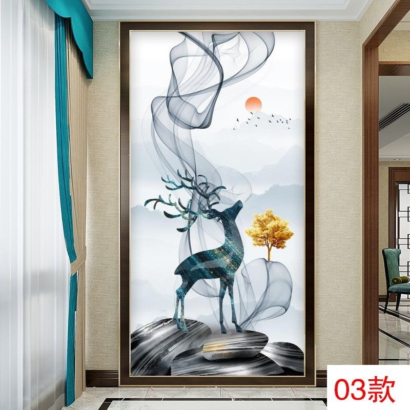 Light luxury money tree mural for the entrance hallway, modern elk design, self-adhesive wallpaper for the entrance corridor wall