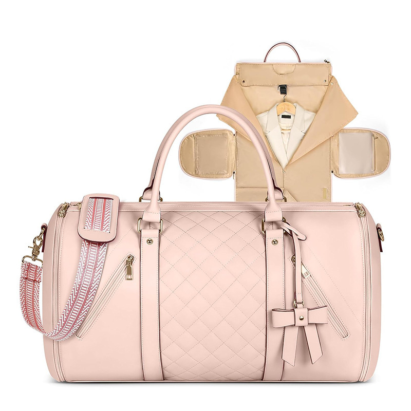 Nueva bolsa de ropa de viaje para mujer, ropa convertible de cuero, bolsa de lona con bolsa de zapatos, bolsa de ropa de mano