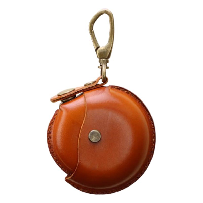 クリエイティブな一層牛革製ハンドメイド小銭入れ、イヤホンケーブル収納バッグ、丸型バッグ、ペンダント、小物入れ、レトロ収納バッグ