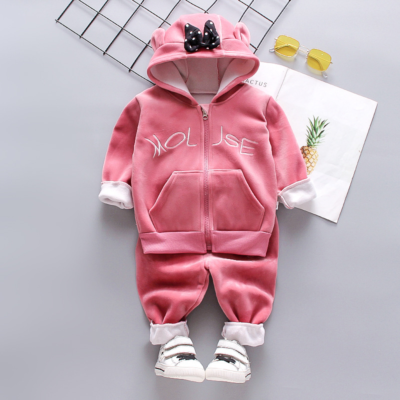 Children's clothing set for boys girls, plush thickened autumn and winter 2023 new style with hat, western-style_voghion.com