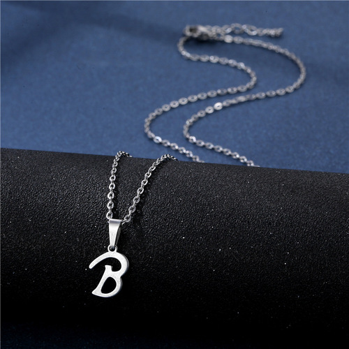 Cross-border jewelry wholesale lucky letter necklace for women, stainless steel polished smooth 26 letter lock chain necklace