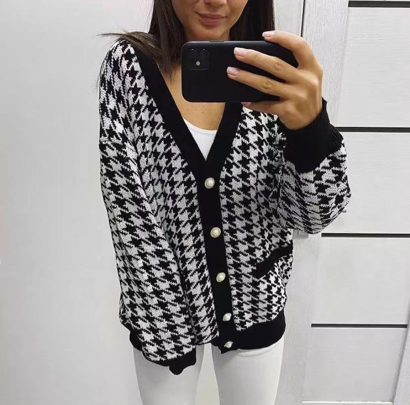 Nihaostyle Clothing Wholesale houndstooth knitted cardigan NSQYS66624