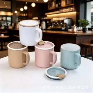 复古仿搪瓷杯高颜值带手柄便携马克杯办公杯家用带手柄咖啡杯批发