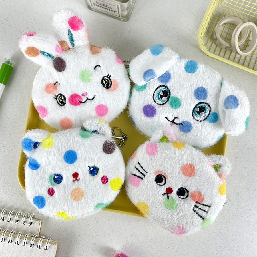 27g Weight Kid'S Animal Polka Dots Plush Zipper Kids Wallets