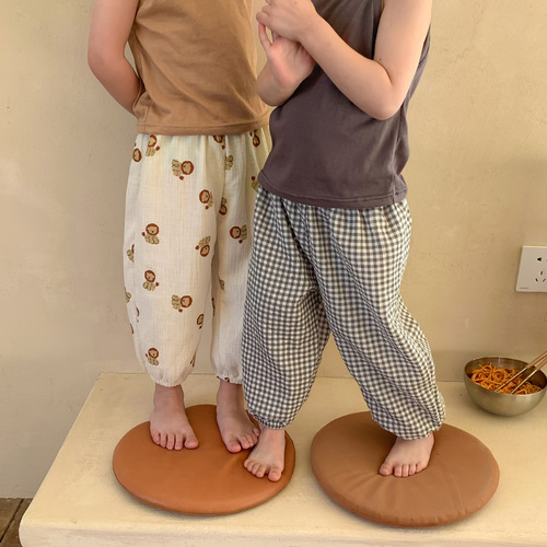 Field Season 23 Spring and Summer New Korean Style Children's Double Layer Gauze Mosquito Repellent Pants Boys and Girls Long Pants Baby Gauze Pants 