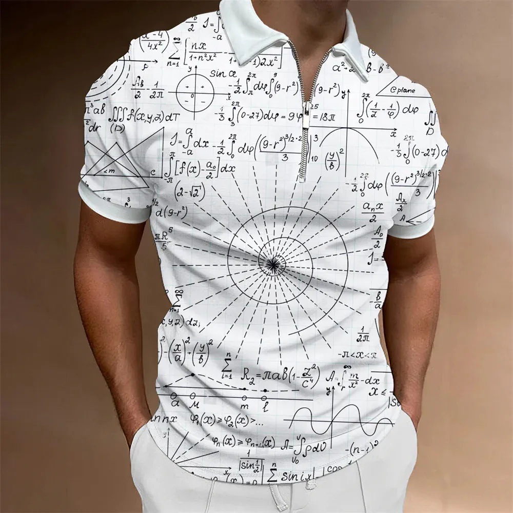 Personalidad, nuevas ideas, matemáticas, fórmula matemática, impresión 3D, camisa POLO con cremallera de manga corta transpirable con solapa suelta para hombre