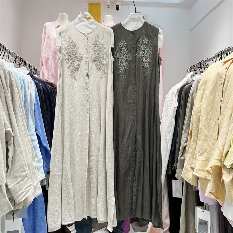 2026 Summer New Style Heavy Beading Floral Vintage Embroidery Cardigan Sleeveless Loose Long Dress for Women