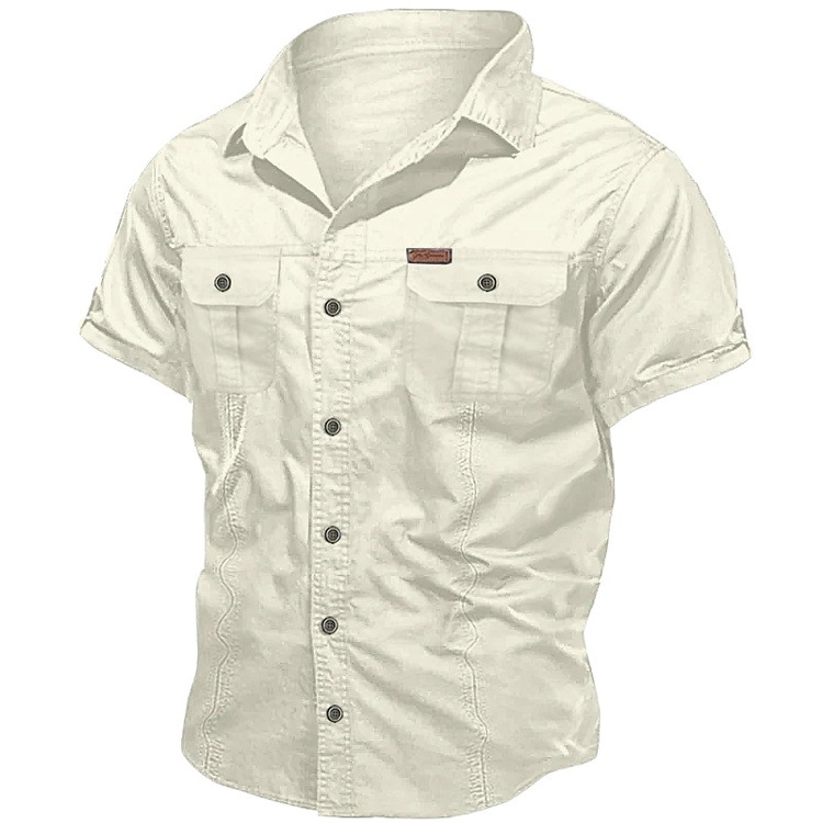 Hombres de verano sólido japonés cuello suelto de manga corta estilo americano sólido versátil chaqueta casual chaqueta de hombre
