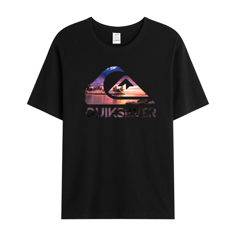 Quiksilver Printed Men's Fashion Round Neck T-Shirt European Size 180g Pure Cotton Round Neck T-Shirt Unisex