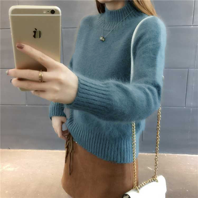 Suéter de las mujeres populares de este año 2024 otoño e invierno nuevo popular medio cuello alto engrosado Faux Mink terciopelo camisa de fondo