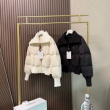 深圳南油高端女装新款毛线翻领微标尼龙御寒女夹克羽绒服白鹅绒