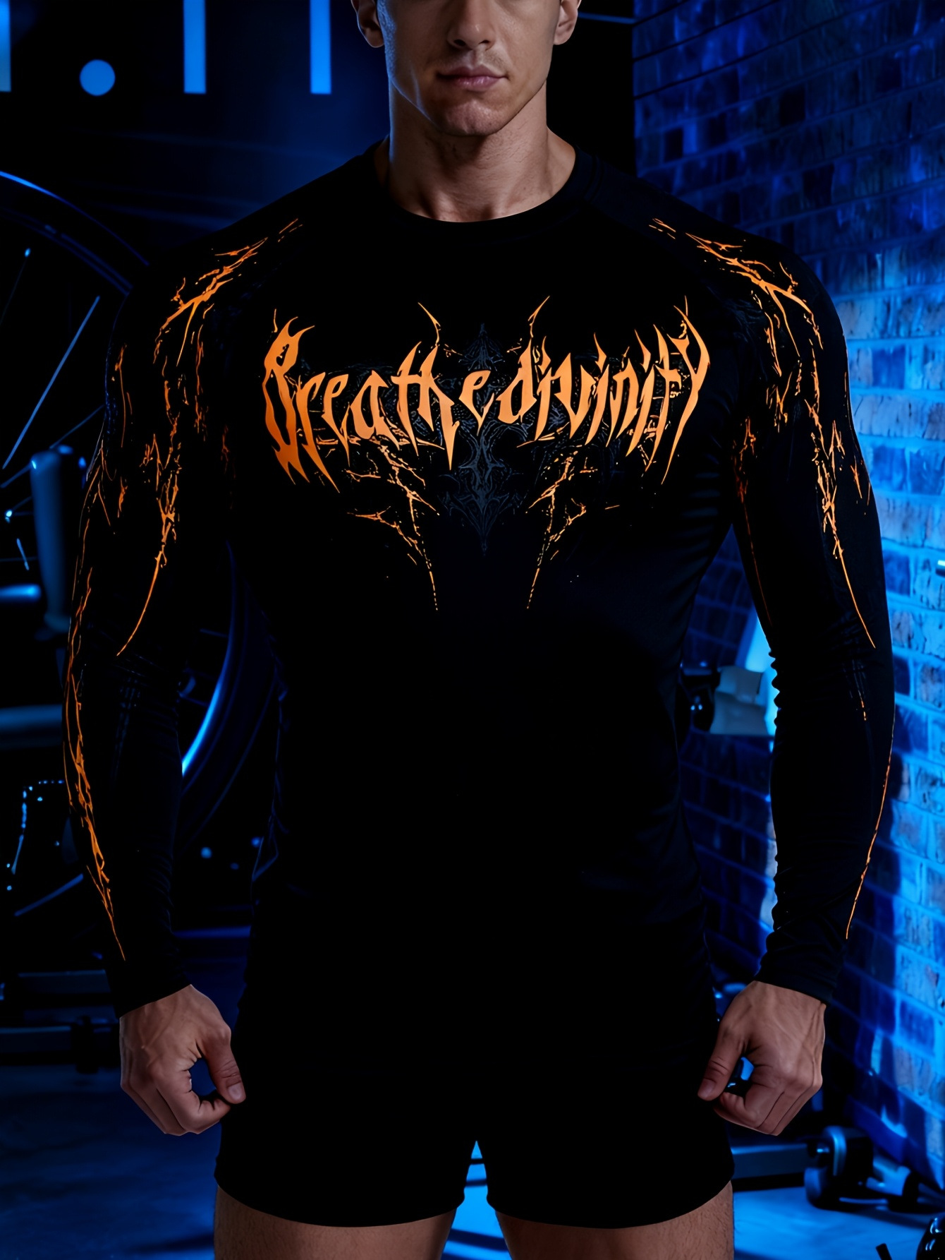 Men's Dark Style Skull And Thorn Print Long Sleeve T-Shirt Tight Fitting Quick Drying Fitness Sportswear American High Street_viptrois.com