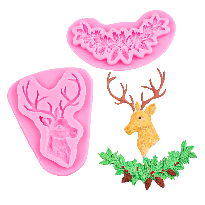 Molde de silicona decorativa de pastel de fondant de alce bricolaje de Navidad