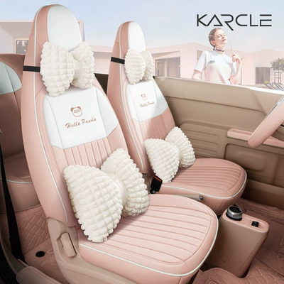 Women's Fresh Retro Car Cushion | Modelə uyğun (Original) oturacaq örtükləri - retro-style-white-peach-powder-light-luxury-edition-special-car