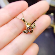 S925纯银天然茶晶吊坠项链心形6mm空托精美礼物 跨境一件代发